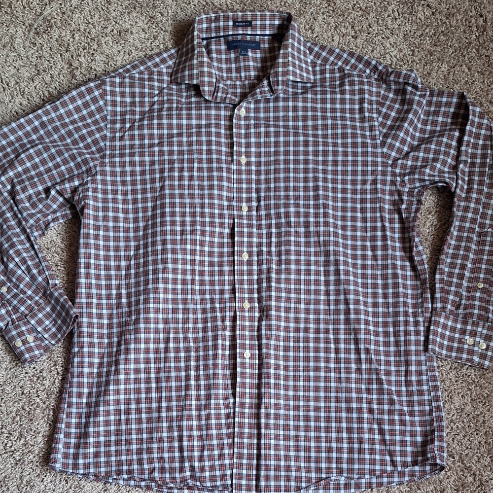 Tommy Hilfiger Red Striped Long Sleved Men's Dress shirt